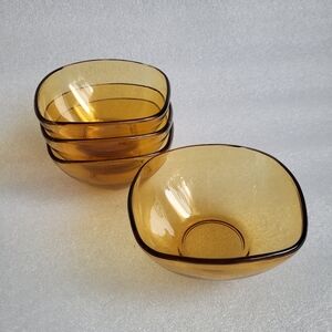 Vintage Vereco Midcentury Modern  Amber Glass set of 4 bowls
